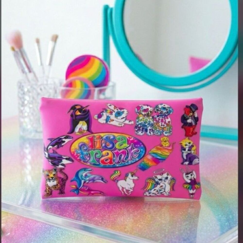 Whimsical 90s Rainbow Pouch - Hot Pink Retro Art Pencil & Brush Organizer